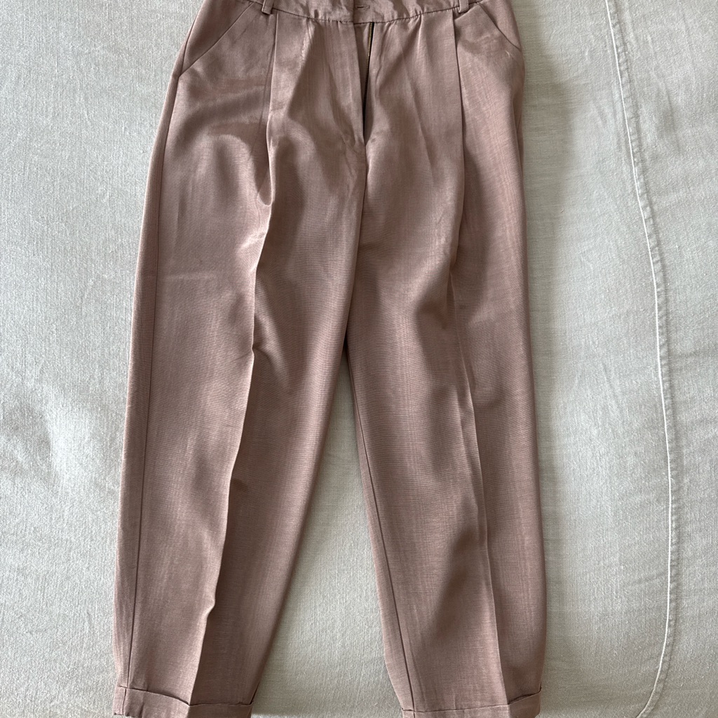 Heidi Merrick Silk-Blend Tailored Trousers Size 10 Blush Taupe